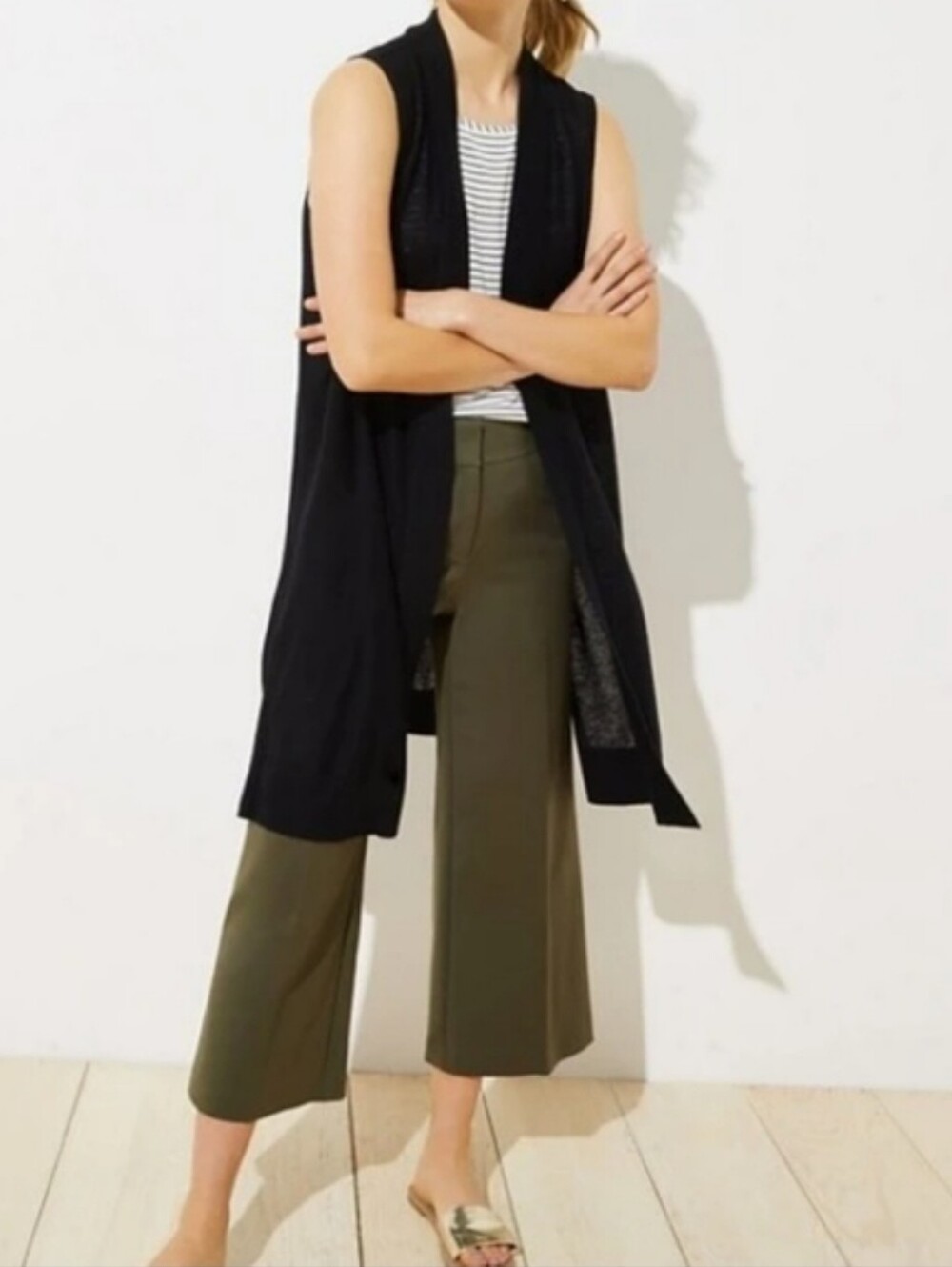 Nwt New Loft Black Sleeveless Cardigan Open Dustwr Vest Medium